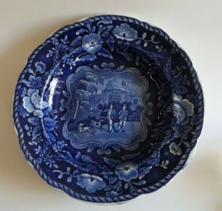 Antique English Staffordshire Blue & White Shallow Bowl By Clews