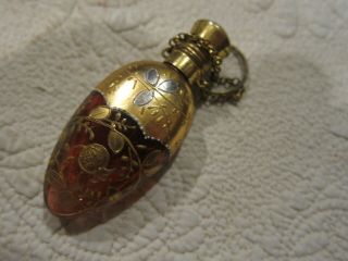 Antique Moser Ruby Red Glass Enamel & Gilt Chatelaine Perfume Bottle Circa 1880