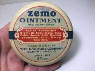 Vintage Zemo Ointment Advertising Medicine Tin 2 - 3/4 Oz