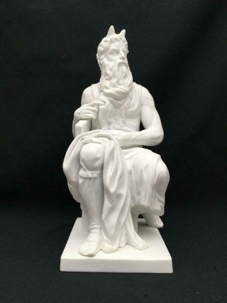 Vintage Parian Bisque Statue Of The Classic Michelangelo Moses With Horns 10.  5 "