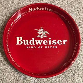 Vintage - Collectible Budweiser " King Of Beers " Round Red Metal Beer Tray