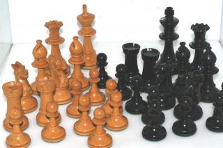 Vintage Carved Wood Figural Chess Set Staunton