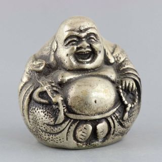 Collectable Handwork Old Tibet Silver Carve Smile Buddha Moral Bring Luck Statue