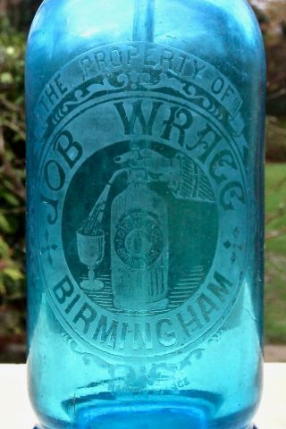 Vintage Dated 1909 Job Wragg Birmingham Siphon Pictorial Blue Soda Syphon Siphon