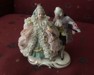 Antique Meissen Figurine Laced Lady Dancing