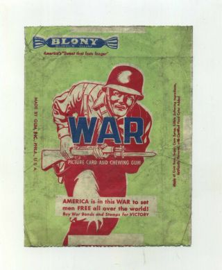 Vtg Wax Chewing Gum Wrapper Blony War Picture Cardtrading Gum Inc Philadelphia