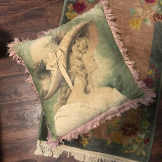 Vintage Antique French Lithograph Big Pillow Elegant Lady