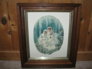 Antique Vintage Victorian Christmas Die Cut Chromolithography In Eastlake Frame
