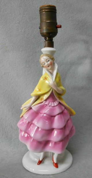 Antique Art Deco Porcelain Figural Lady Lamp,  Hand Painted Bavaria 2