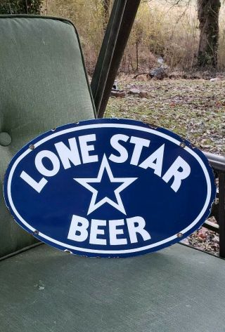 Lone Star Beer Oval Porcelain Sign Vintage Brewery Bar Tavern Man Cave Brew