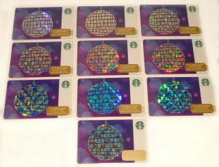 Starbucks - 2016 - Purple Silver Disco Ball - Gift Cards No Value Set Of 10