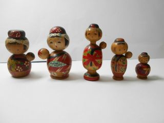 Japan Kokeshi.  Very Pretty Japanese Vintage Wooden Doll Set.  Mother And Baby.