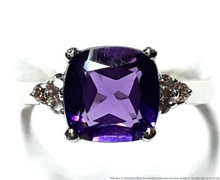 Vintage 14k White Gold Diamond Purple Amethyst Ladies Ring Size 8 Fine Jewelry