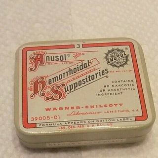 Vintage Sample Anusol Hemorrhoidal Suppositories Advertising Medicine Tin
