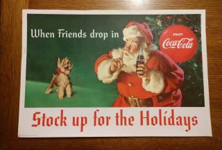 Vintage Coca Cola Christmas Santa Clause Paper Advertising Sign
