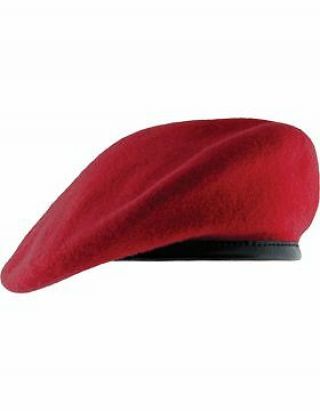 Beret (bt - D10/10) Scarlet With Leather Sweatband Size 7 5/8 " (unlined)