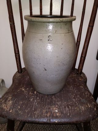 Early Ovoid Stoneware 2 Gallon Jar 1800s