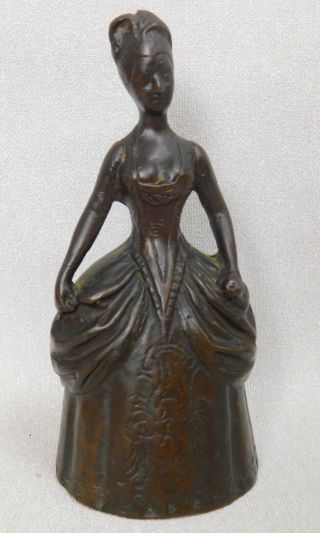 Antique Victorian Large Figural Bronze Woman Lady Dinner Bell Marie Antoinette