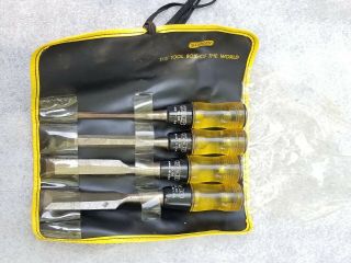 Vintage Stanley No.  60 Butt Chisel 4 Pc Set,  1/4 ",  1/2 ",  3/4 " & 1 ".  Made In Usa