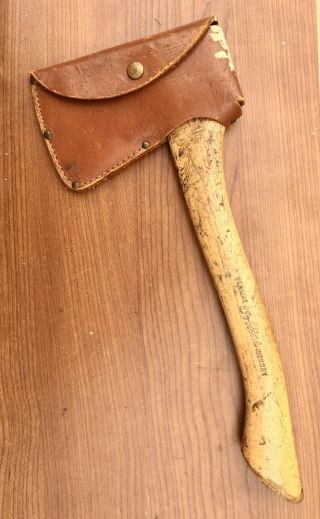 Vintage Collins Camp Axe Hatchet W/ Hickory Handle & Leather Sheath