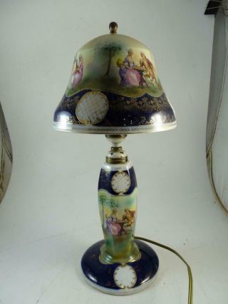 Antique German Porcelain Table Lamp Dresden Hand Painted 1920s Vintage Germany