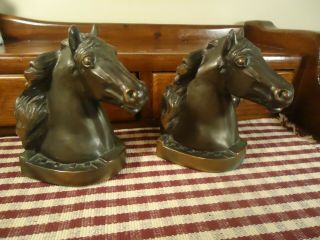 Horse Stallion Bookends - Bronze Or Bronze Tone Metal,  Felt Bottom,  6.  5 In.  High