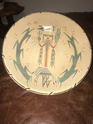 Vintage Navajo Sand Painted Wooden Bowl