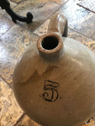 Antique Primitive Stoneware Salt Glazed Crock Jug 5 Gallon Handle (Murf) 2