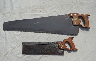 2 Vintage Henry Disston & Sons Hand Saws - 14 " Back Saw And 26 " Hand Saw
