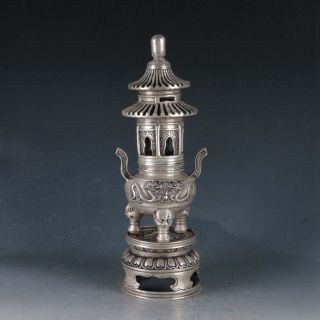 Old Tibetan Silver Copper Pagoda Incense Burner Made During Qianlong Period