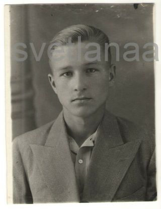 1950s Soviet Student Handsome Young Man Boy Guy Teen Blond Hair Vintage Photo