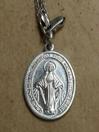 . 925 Sterling Silver Miraculous Medal Saint Virgin Mary Chain Necklace