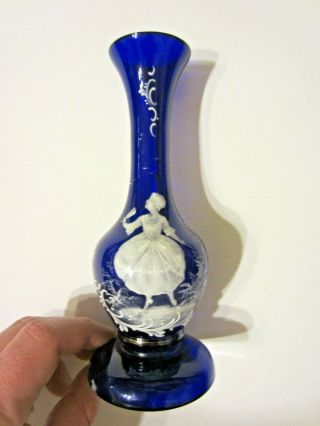 Vintage Mary Gregory Cameo Cobalt Blue Glass Vase Highly Detailed Nr