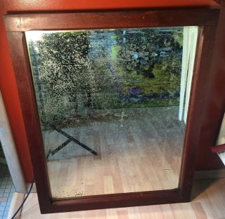 Antique Wood Primitive Red Oak? Butt Joint Beveled Mirror Very Old