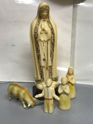 Vintage Our Lady Of Fatima Plastic Figurine 3 Sheperds 1 Sheep 8.  5 " T Religious