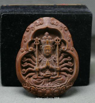 Chinese Tibet Boxwood Hand Carving 1000 Arms Avalokiteshvara Of Goddess Statue