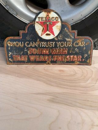 Vintage Old Texaco Embossed Metal Sign Gas Station Pump Shop Display