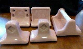 Vintage Pink Bathroom Fixtures Ceramic Toothbrush,  Toilet Paper,  Towel & Soap