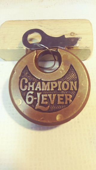 Antique - Vintage - Miller - Champion - 6 - Lever - Push - Key - Pancake - Padlock - W - Key - 627