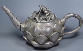 Ancient Collectable Handwork Miao Silver Carve Lotus Beauty Auspicious Tea Pots