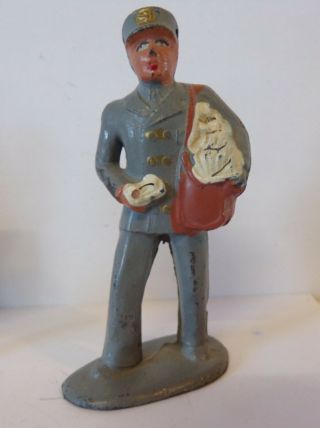 Vintage Lead Or Pot Metal Toy Figure Of A Mailman Made By Barclay 853