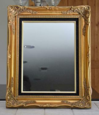 Vintage Ornate Gold Gesso Wood Framed Mirror Black Felt Matte 23 X 19