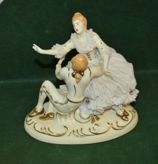 Antique Dresden Art Lace Figurine Of Man And Women 
