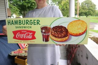 Vintage 1958 Coca Cola Hamburger Sandwich Fishtail Restaurant 22 " Sign