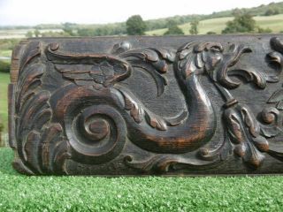 19thc Gothic Oak Panel Carved Panel With Winged Gargoyle Rt Facing C.  1860