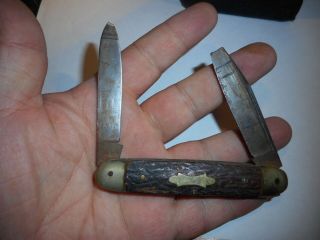 Meehan Germany Antique Pocket Folding 2 Blade Knife Wood Or Celluloid Handle