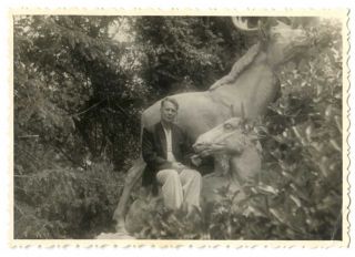 Russian Soviet Vintage Amateur Photo Man Near Elk Monument