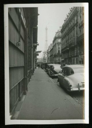 Vintage Photo Art Deco Street Scene Vintage Cars Eiffel Tower In Background 