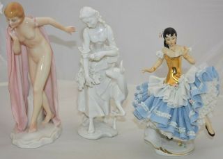 Karl Ens Nude,  Hutschenreuther Woman And Deer,  Dresden Dancing Girl Figurines