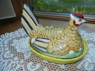 Antique Staffordshire Ware William Kent? Pottery Hen On Nest,  England,  1880 